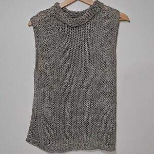 Eileen Fisher Sweater Womens Large  Linen Pullover Sleeveless Mock Neck